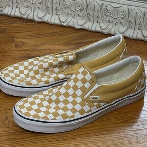 Vans Yellow and White Checkerboard Slip-Ons